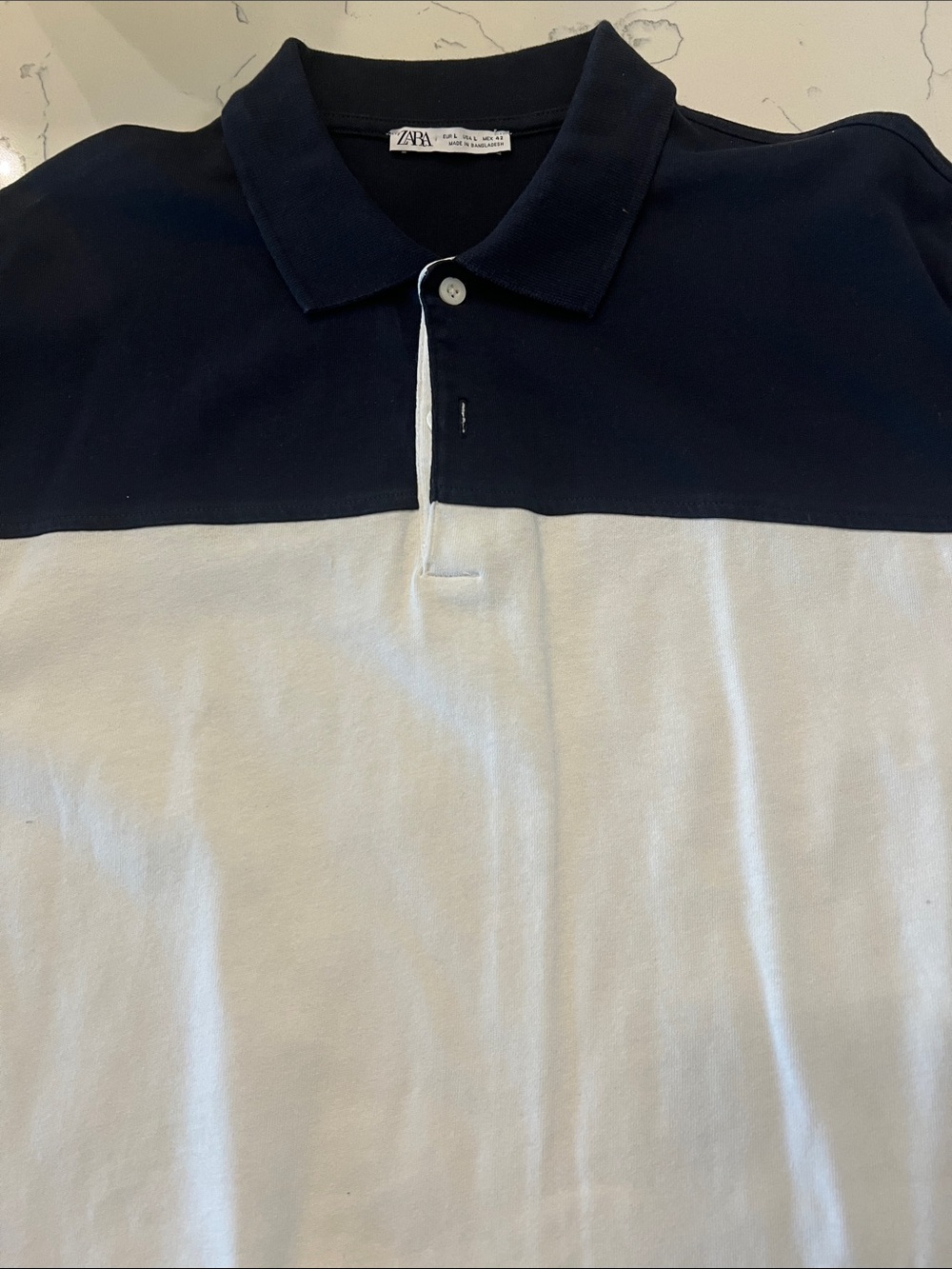ZARA Navy and White Colorblock Polo Shirt